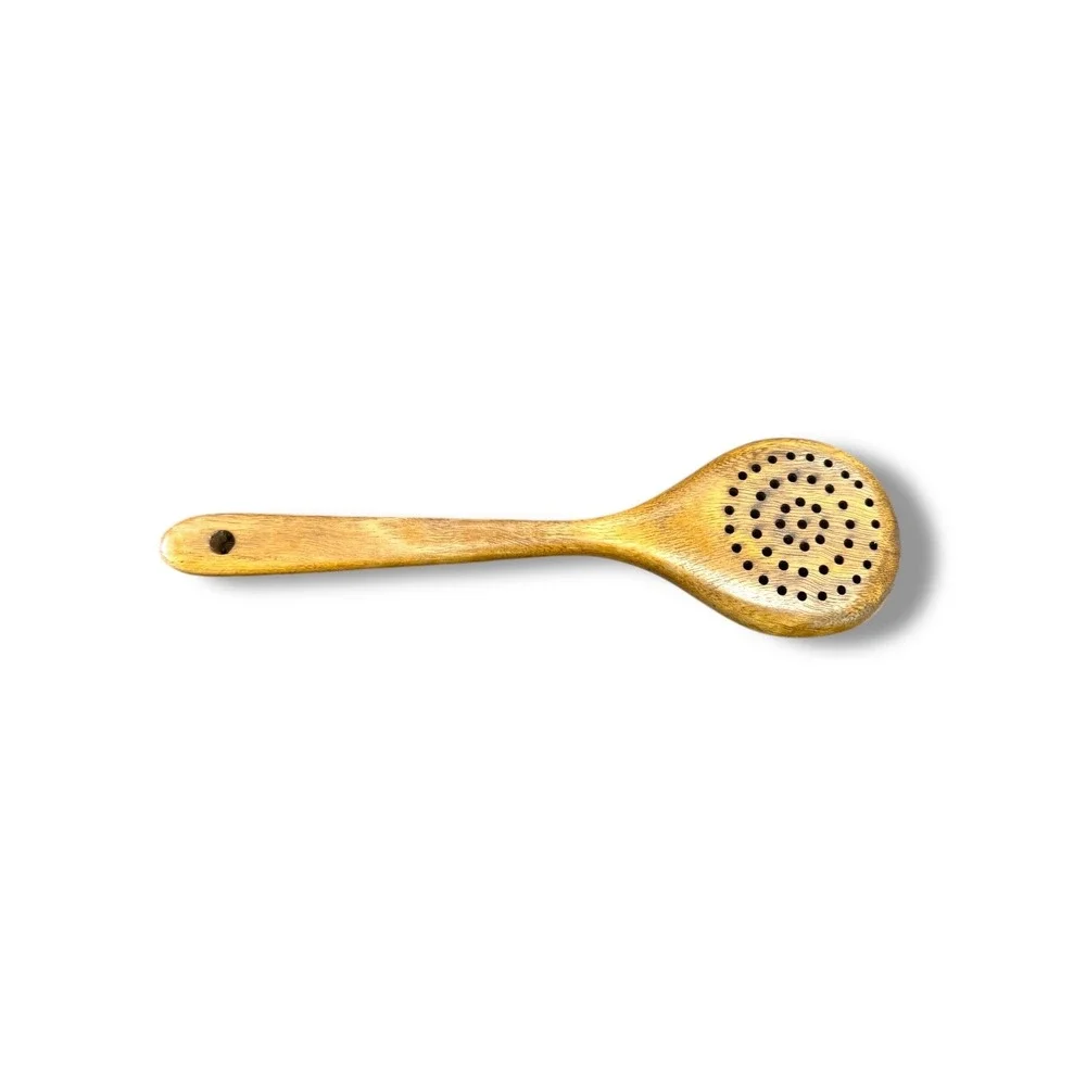 Wooden Slotted Spoon Kitchen Strainer Tool Natural Cooking‎ Utensil Rustic